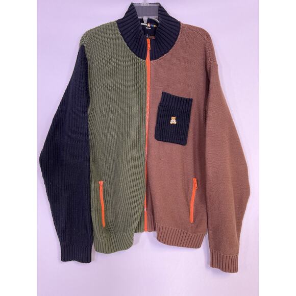 Teddy Fresh Cardigan Mens Large Sweater Retro Colorblock Preppy Classic Grandpa - Picture 11 of 16